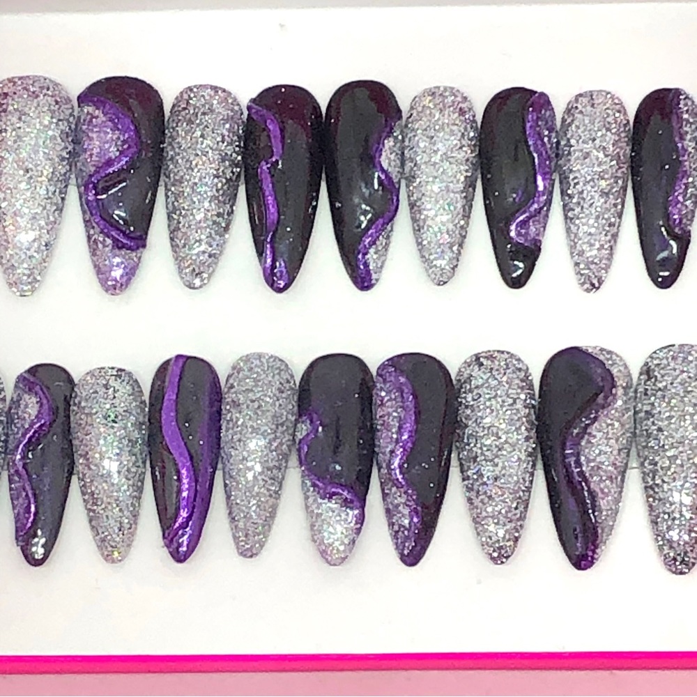 *SOLD* Handmade Press On Nails Long Almond Shape Full Set UV Gel Purple & Holo … - Picture 13 of 13